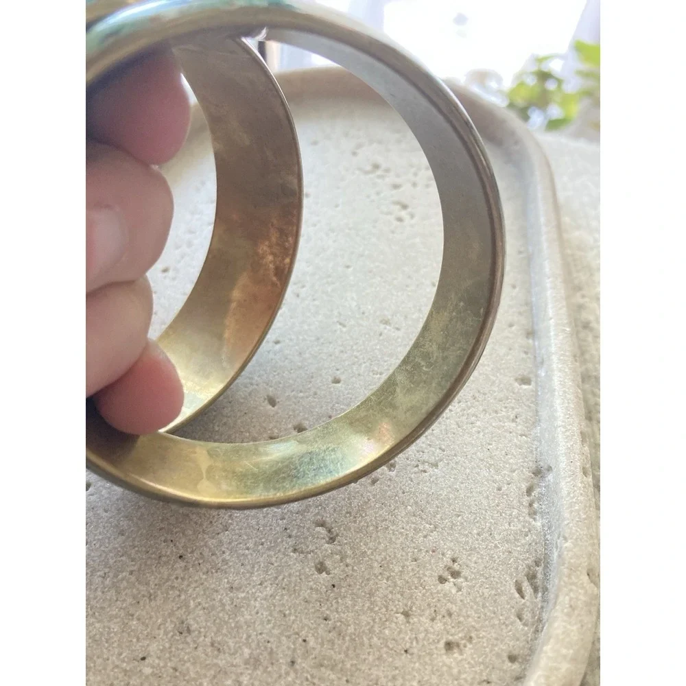 Floral Bangle Bracelet‎ Set Of 2 Wide Gold Tone Turquoise Color Cottagecore